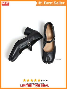 Mary Jane Chunky Block Heel Split Toe Ankle Strap Dress Pumps